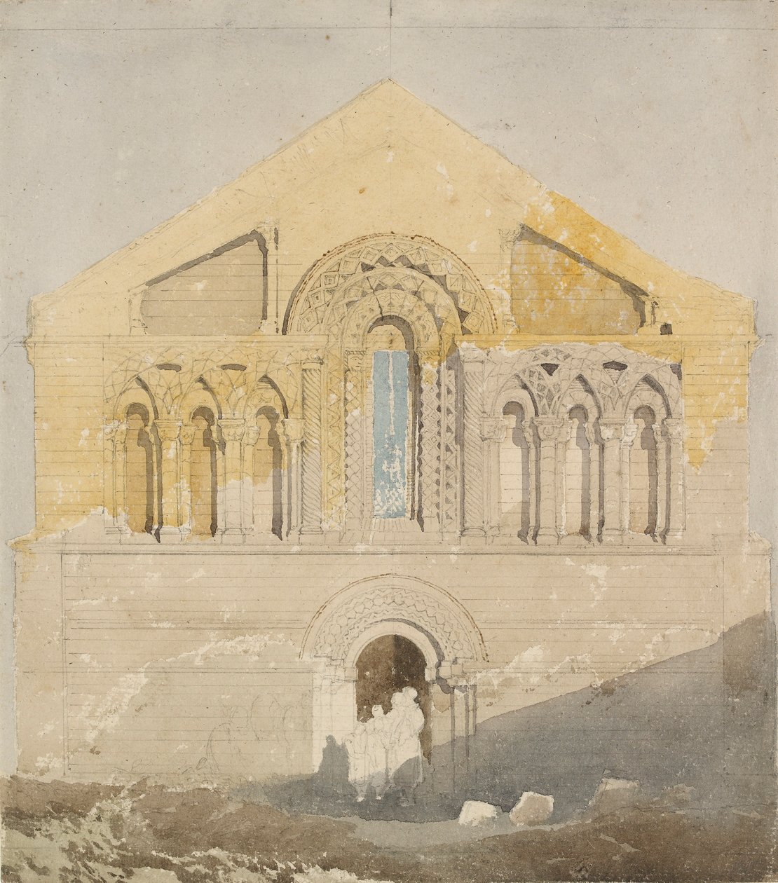 West Front of Castle Rising Church, Norfolk, tidigt 1800-tal av John Sell Cotman