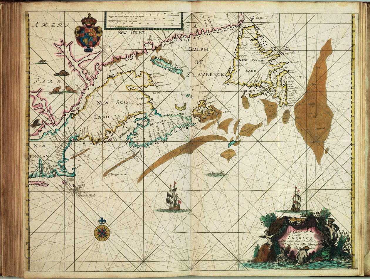 En karta över Amerikas kust från Newfoundland till Cape Cod av John Seller