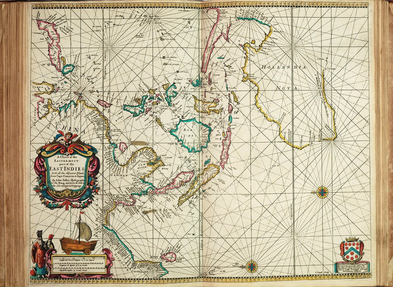 Ett sjökort över den östligaste delen av Ostindien med alla angränsande öar från Kap Comorin till Japan av John Seller