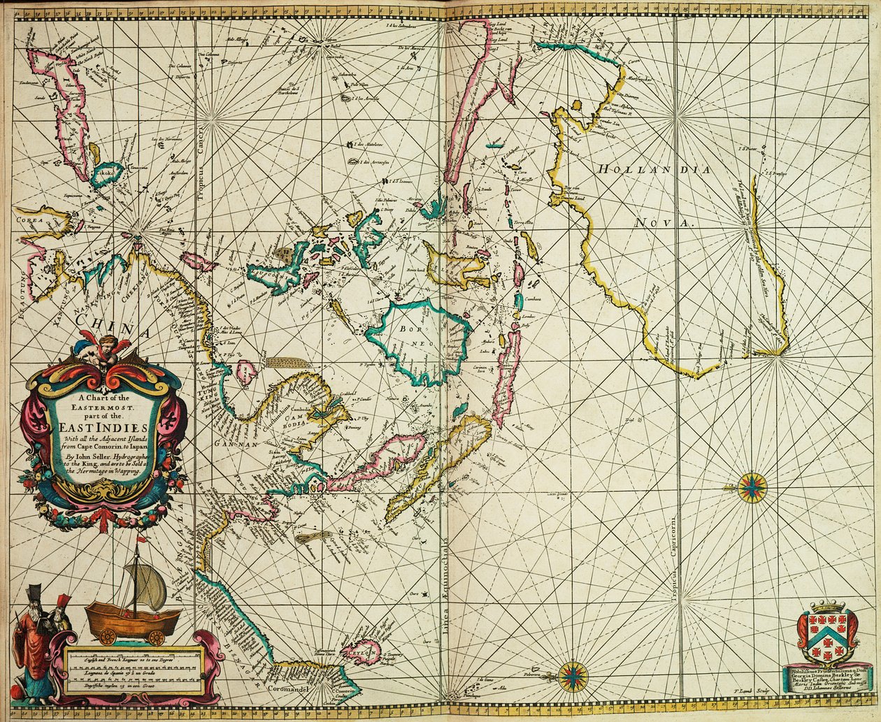 Ett sjökort över den östligaste delen av Ostindien med alla angränsande öar från Kap Comorin till Japan av John Seller