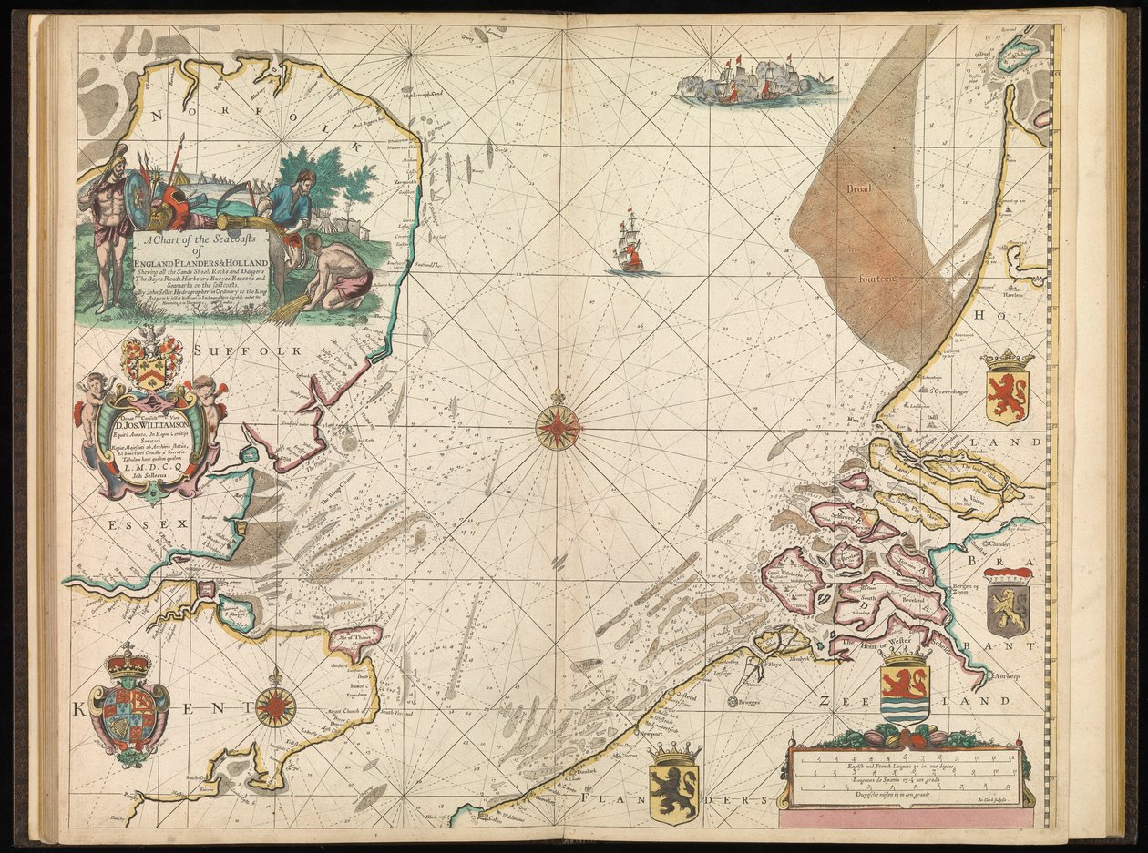 Ett sjökort över Englands, Flanderns och Hollands kuster, ca 1672 (tryck) av John Seller