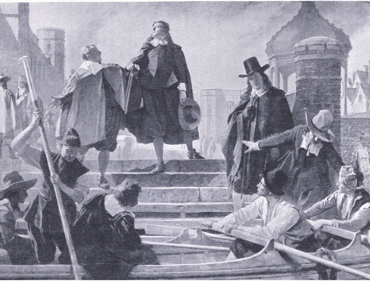 Flight of the five members, illustration från The History of the British People publicerad av Waverley, c.1940 (litho) av John Seymour Lucas