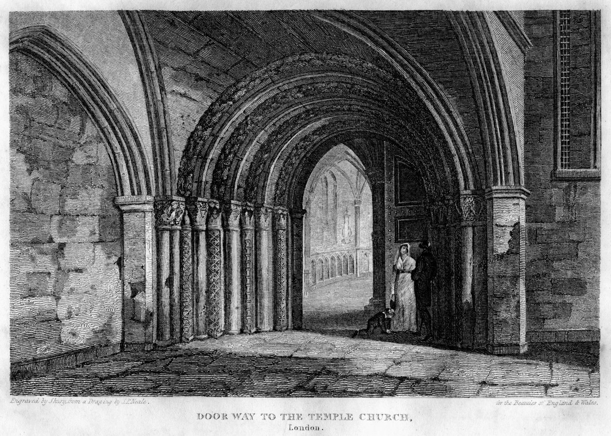 Dörröppning till Temple Church, London, 1815. av John Shury