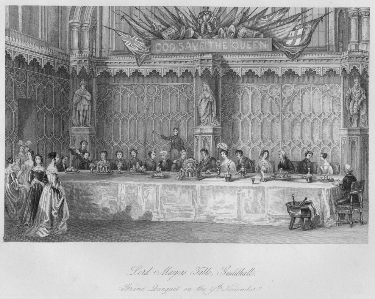 Lord Mayors Table, Guildhall. Stora banketten den 9 november c1841 av John Shury