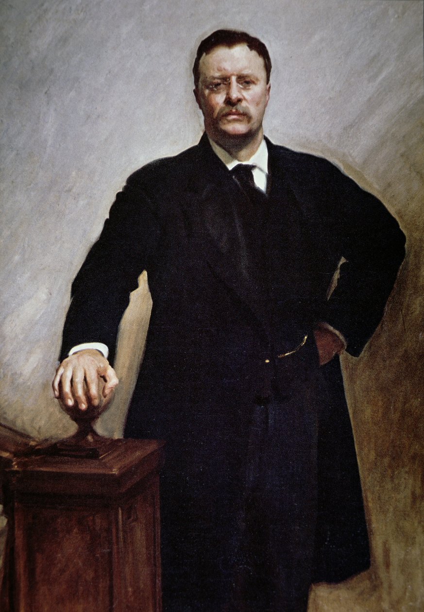 Theodore Roosevelt (färg litho) av John Singer (after) Sargent