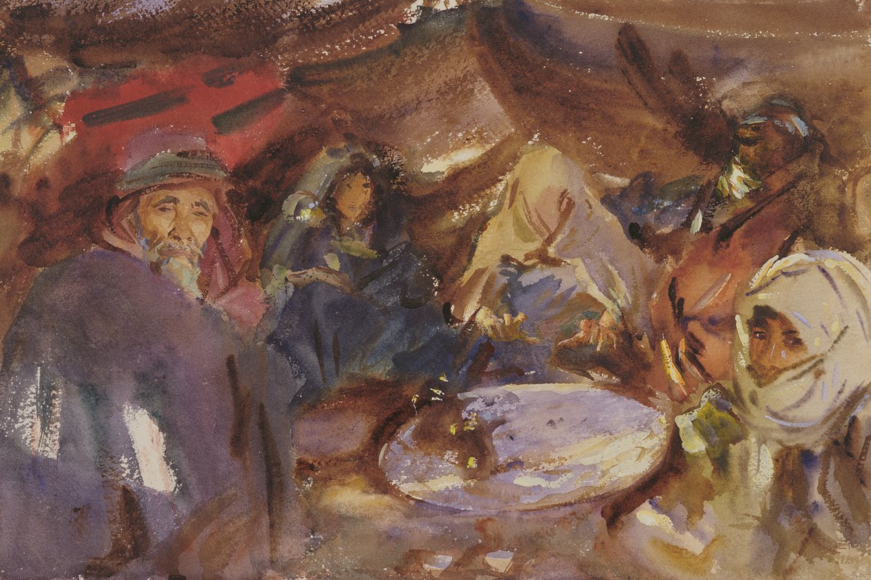 Arabiska zigenare i ett tält, 1905-06 (wc förhöjd med vitt på papper) av John Singer Sargent