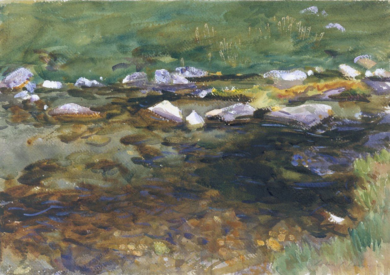 Brook and Meadow, ca 1907 (wc, gouache och grafit på vitt vävt papper) av John Singer Sargent