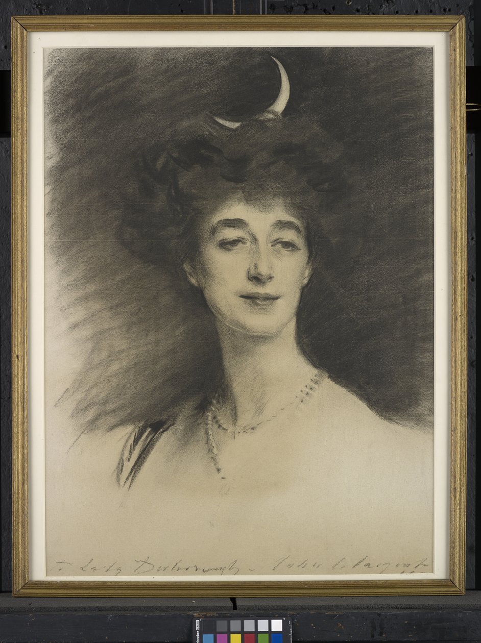 Ethel Anne Priscilla, hustru till William Henry, 1st Baron Desborough, 1909 (kol på papper) av John Singer Sargent