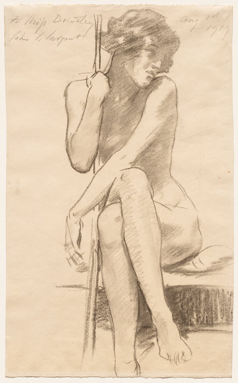 Naken kvinna sittande på en låg bänk av John Singer Sargent