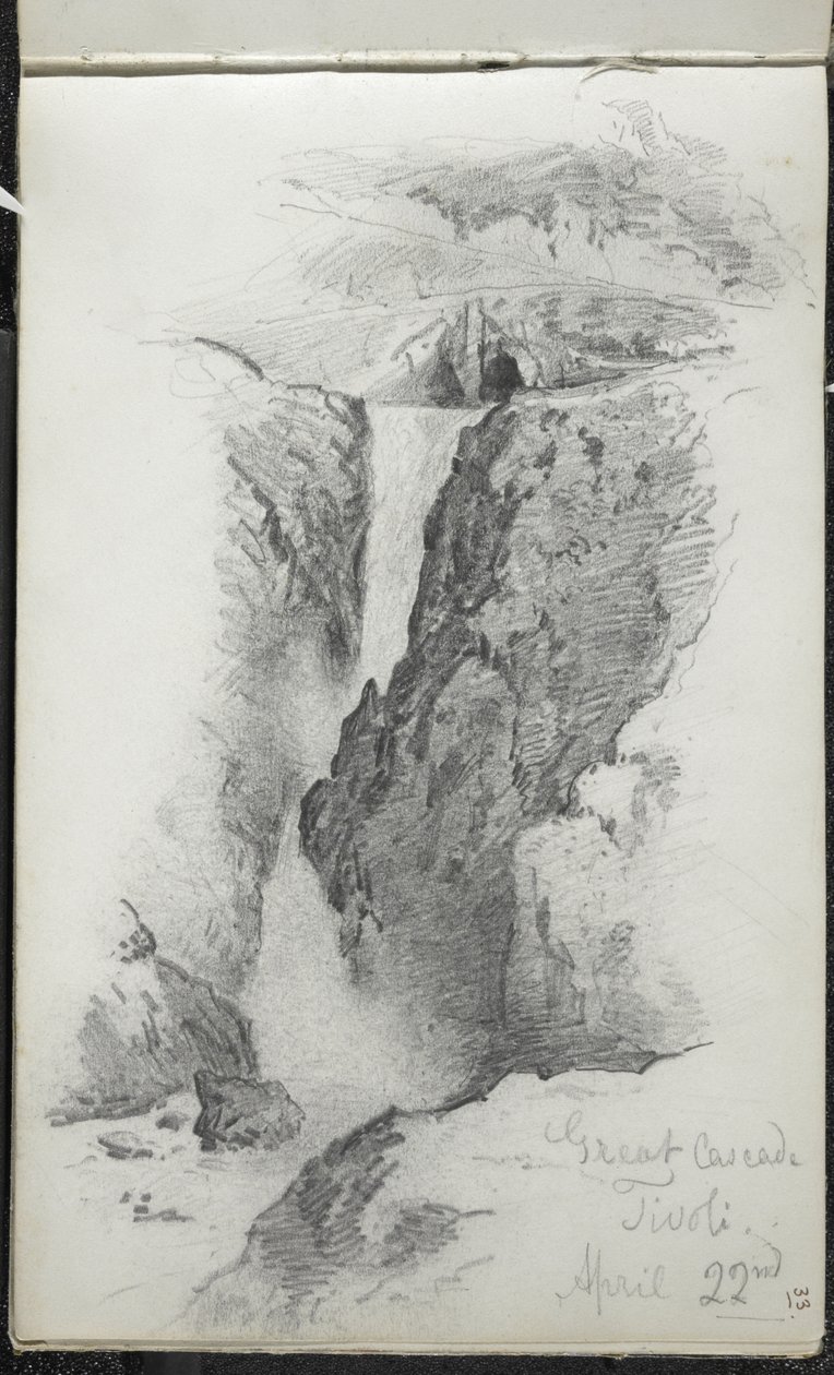Great Cascade, Tivoli, Italien, 22 april 1869 (grafit på benvitt vävt papper) av John Singer Sargent