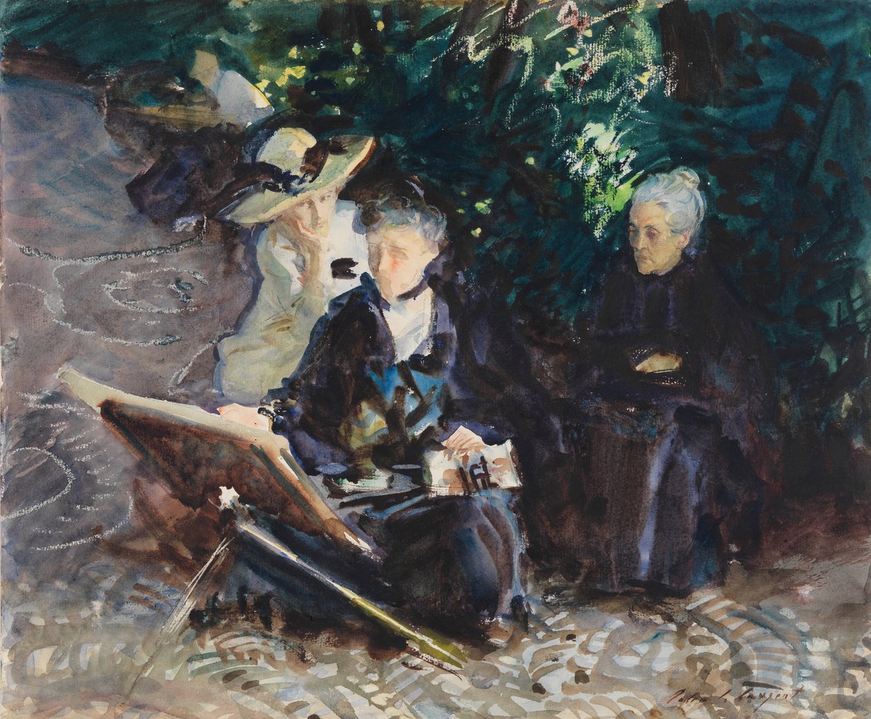 In the Generalife, 1912 (wc, vaxkrita och grafit på vitt vävt papper) av John Singer Sargent