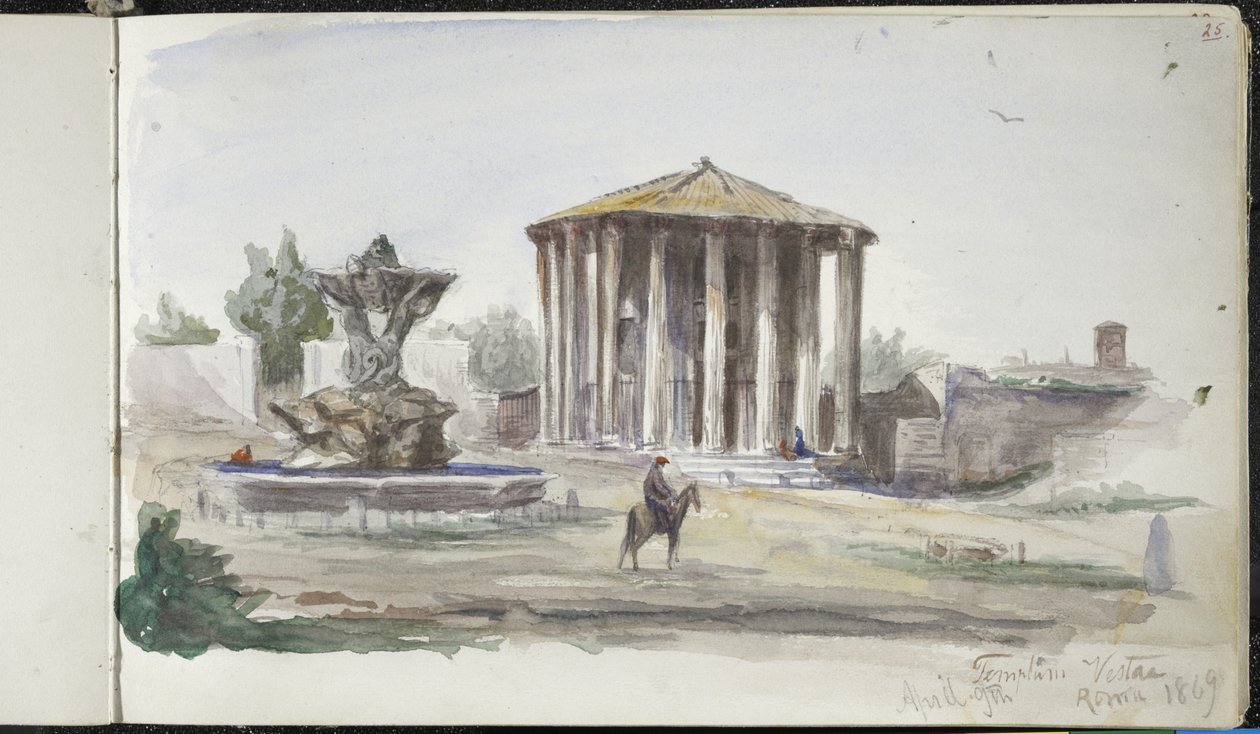 Landskap med figurer, Templum Vestas, Rom, 9 april 1869 (akvarell över grafit på benvitt vävt papper) av John Singer Sargent