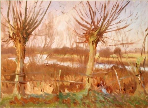 Landskap med träd, Calcot-on-the-Thames, ca 1888 (olja på duk) av John Singer Sargent