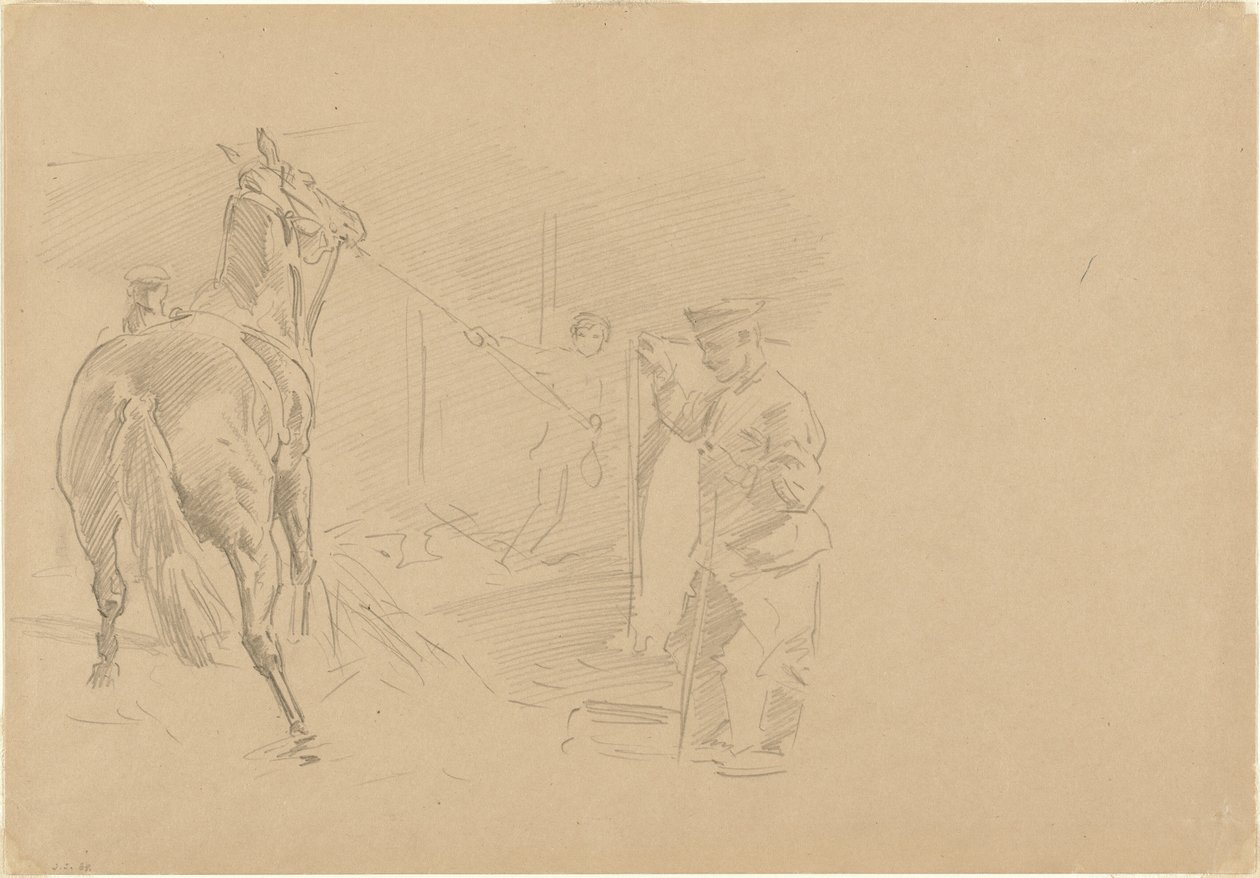 Man som drar en häst i ett stall, 1918. av John Singer Sargent