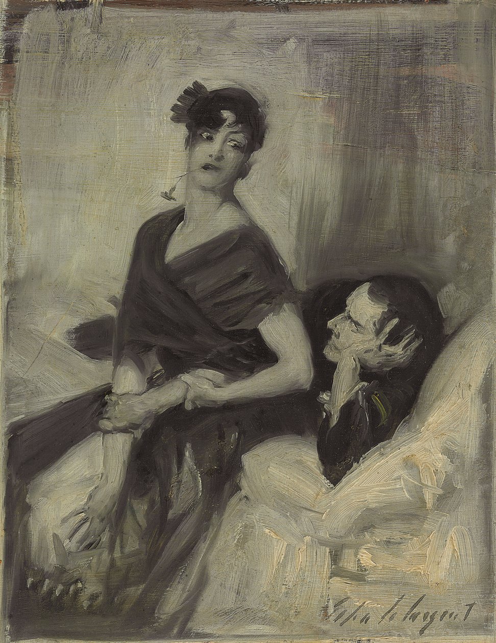 Man och kvinna på en säng, ca 1880-1882 av John Singer Sargent