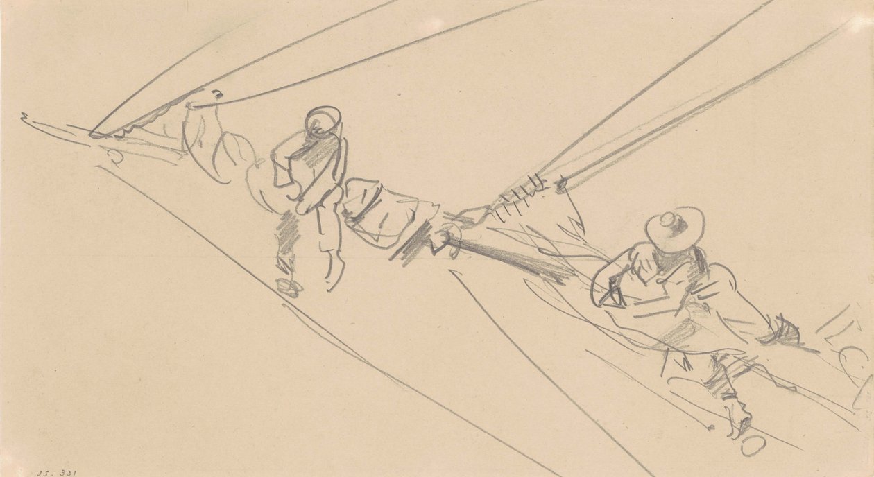 Men on a Spar, ca 1876 (grafit på vävt papper) av John Singer Sargent