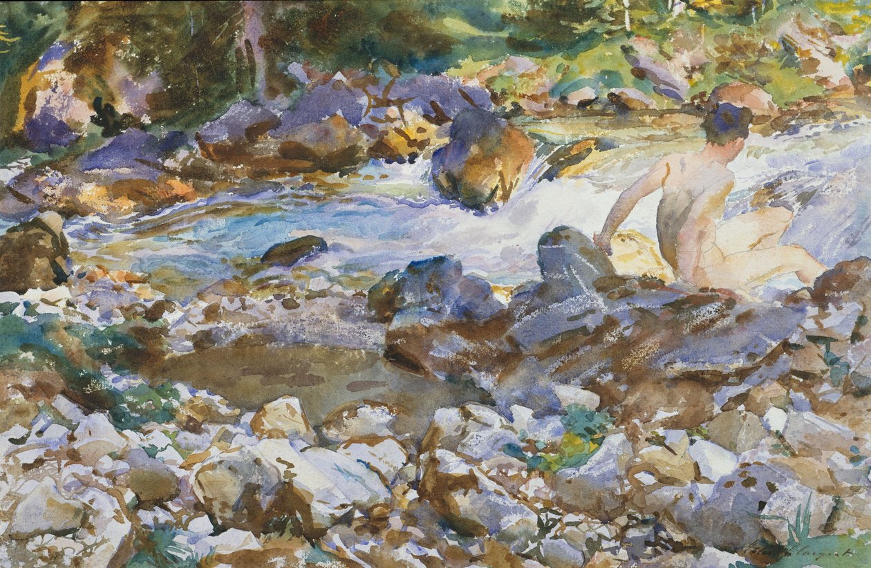 Mountain Stream, ca 1912-14 (Akvarell och grafit på benvitt vävt papper) av John Singer Sargent