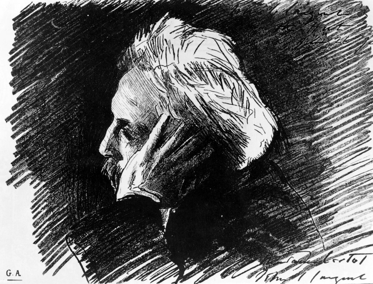 Porträtt av Gabriel Fauré (1845 - 1924), fransk kompositör. Charcoal av hans vän John Singer Sargent (1898). av John Singer Sargent