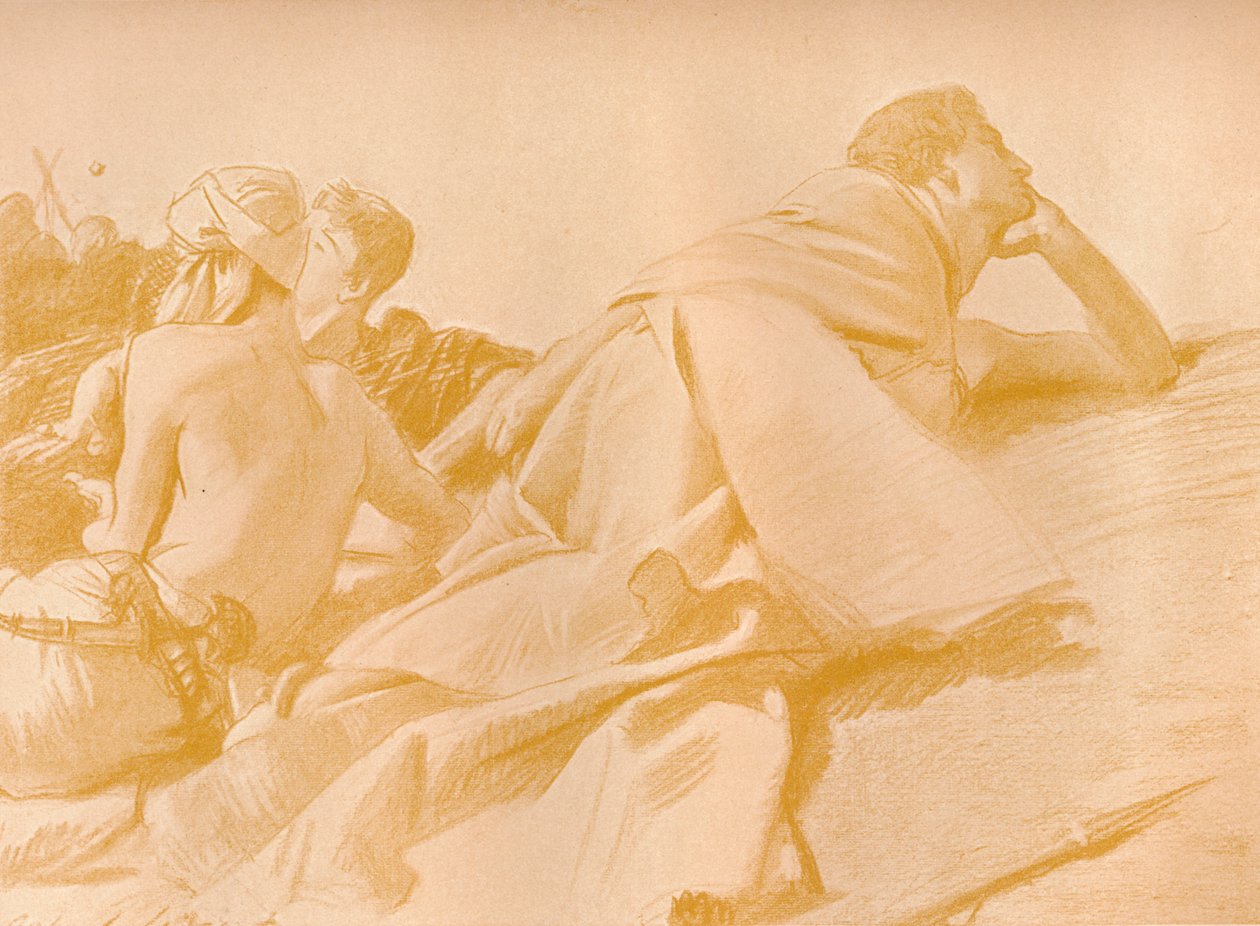 Liggande figurer David i Sauls läger, c1905 av John Singer Sargent