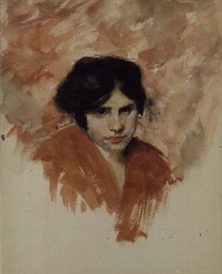 Skiss av en kvinnas huvud och axlar (akvarell på papper) av John Singer Sargent