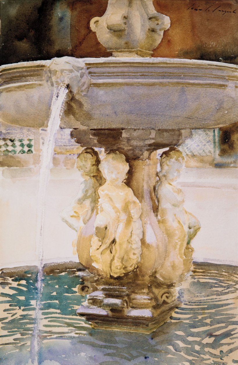 Spanska fontänen, 1912 (wc och grafit på vitt vävt papper) av John Singer Sargent