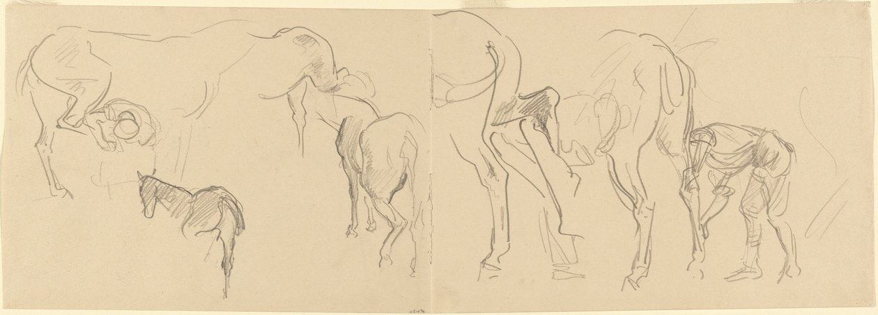 Studier för "Shoeing Calvary Horses at the Front" [recto] av John Singer Sargent