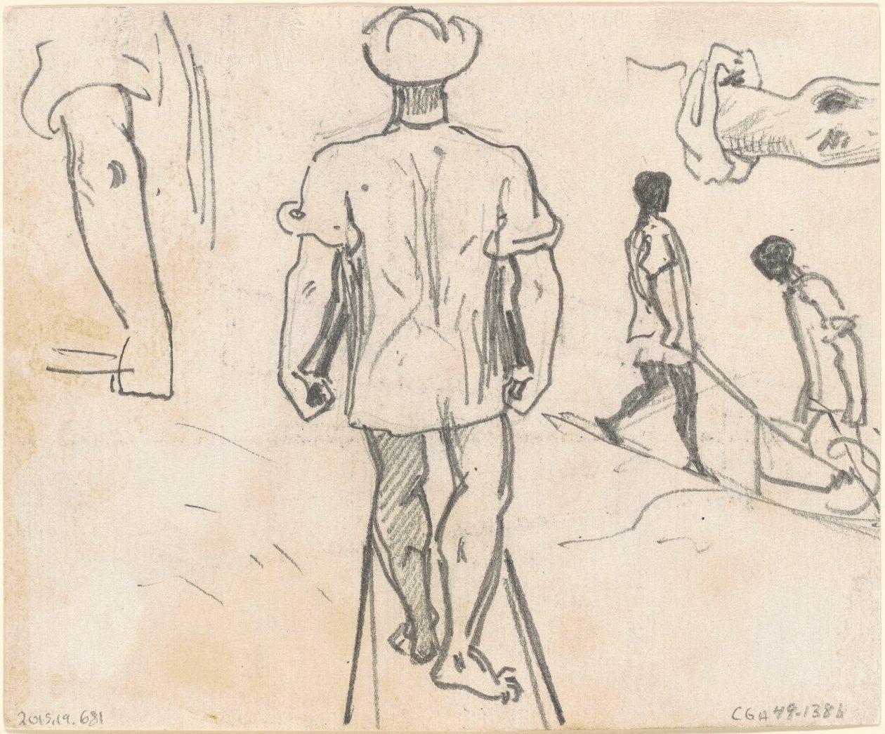 Studier av bönder med skottkärror [verso] av John Singer Sargent