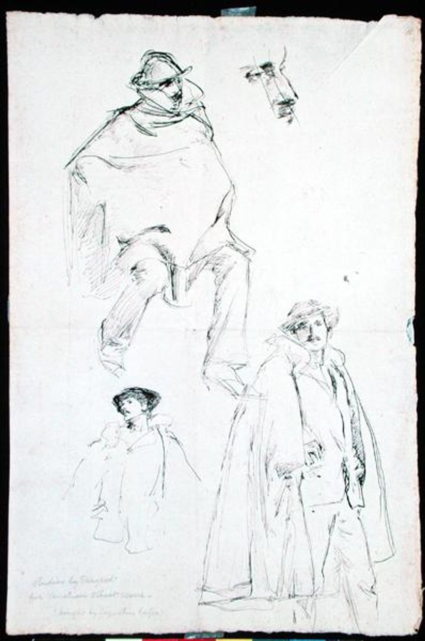 Studera för en venetiansk gatuscen (bläck på papper) av John Singer Sargent