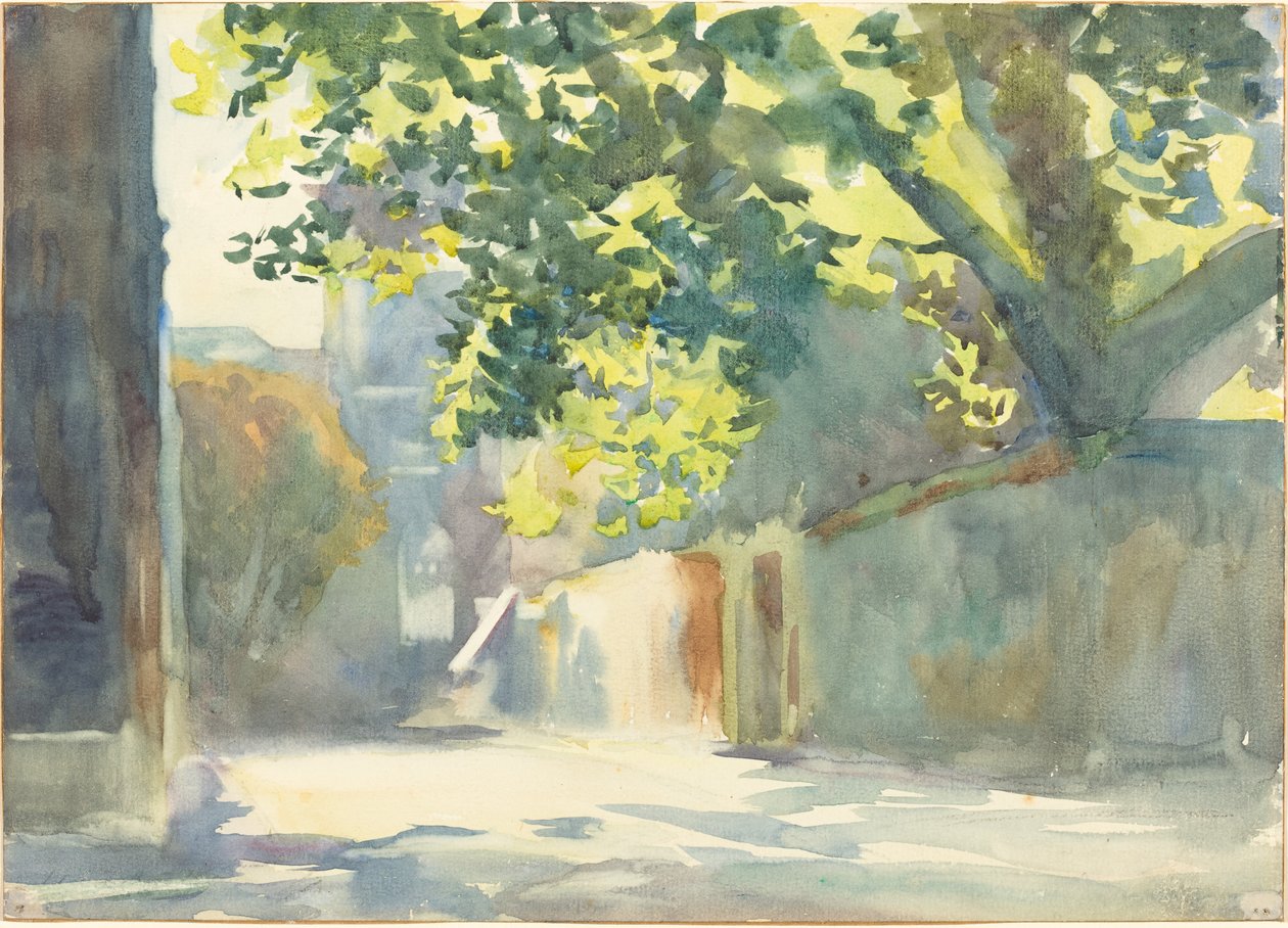 Solbelyst vägg under ett träd av John Singer Sargent