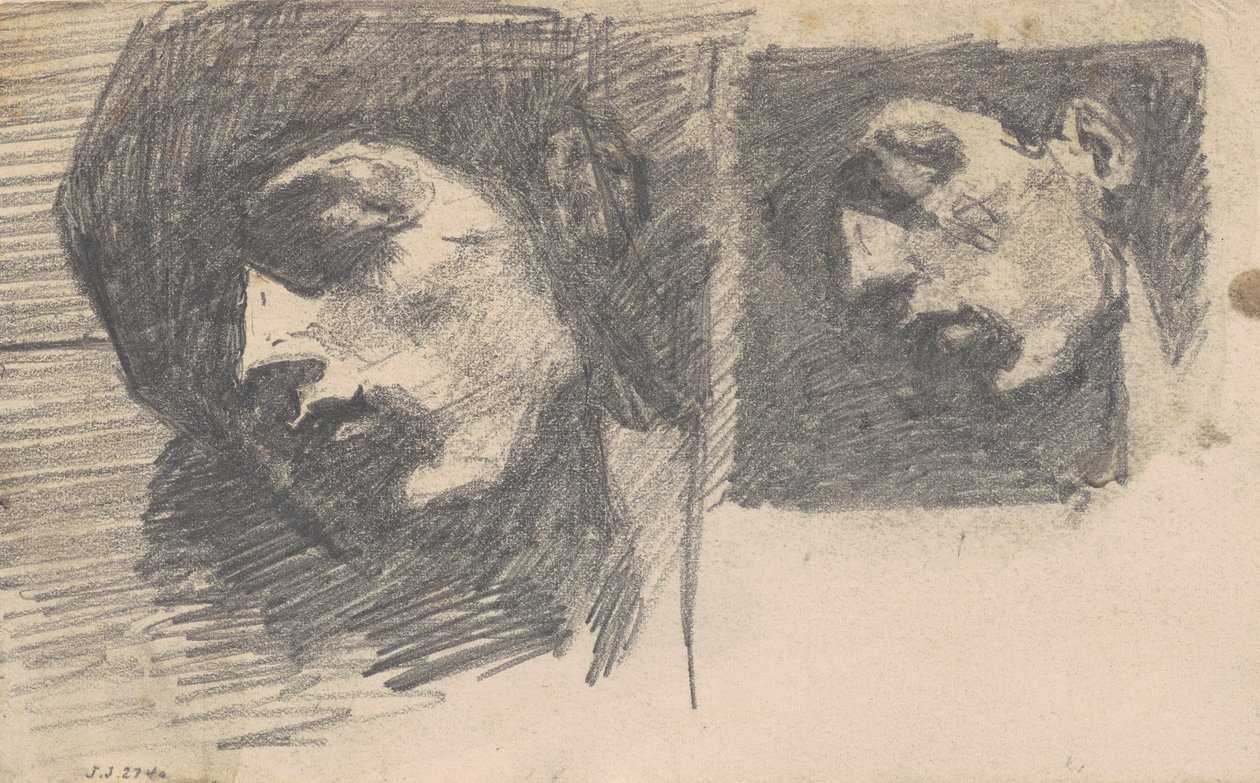 Två huvuden, 1875-80 (grafit på vävt papper) av John Singer Sargent