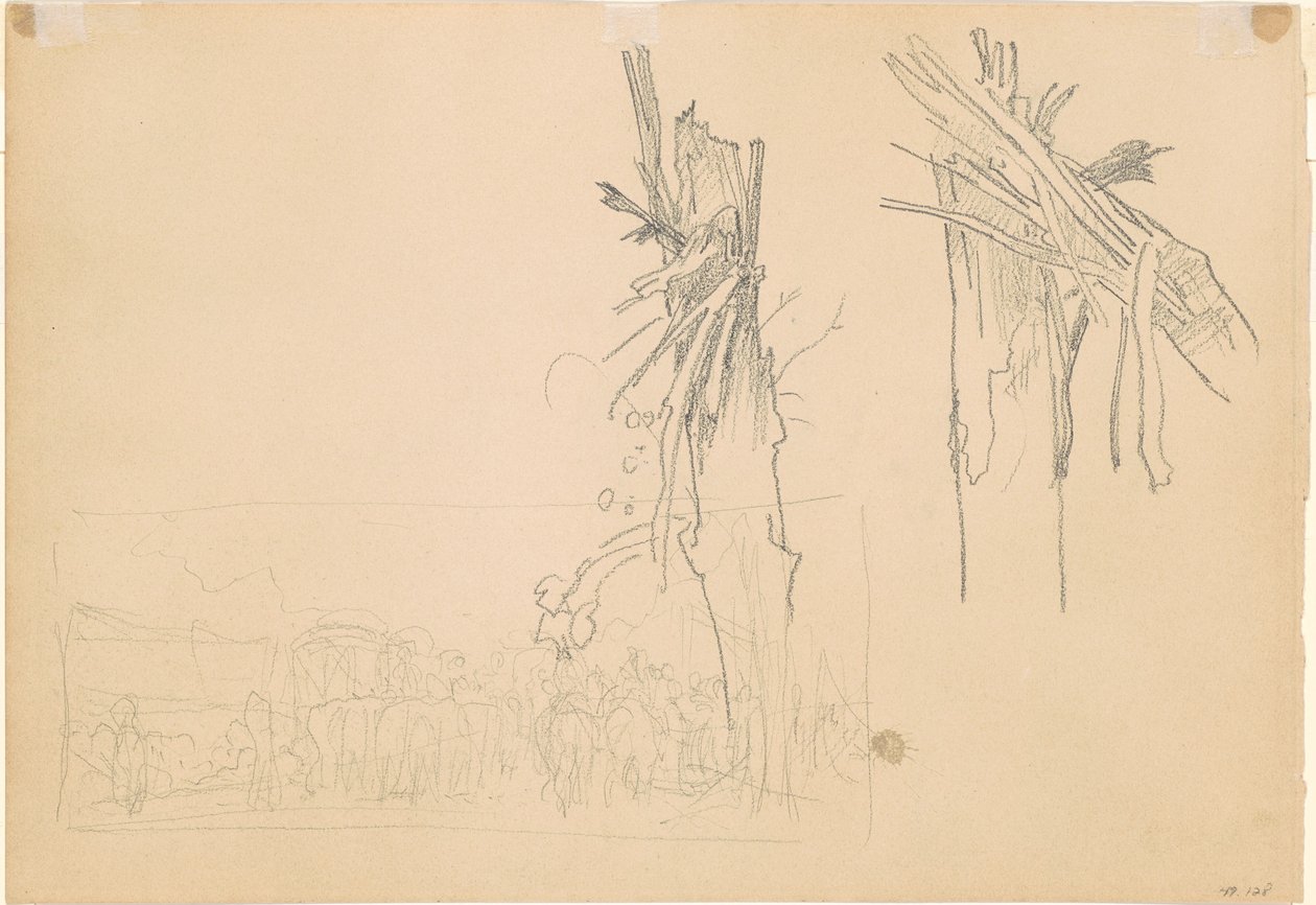 Två krossade träd; och studera för "Vägen" [verso] av John Singer Sargent