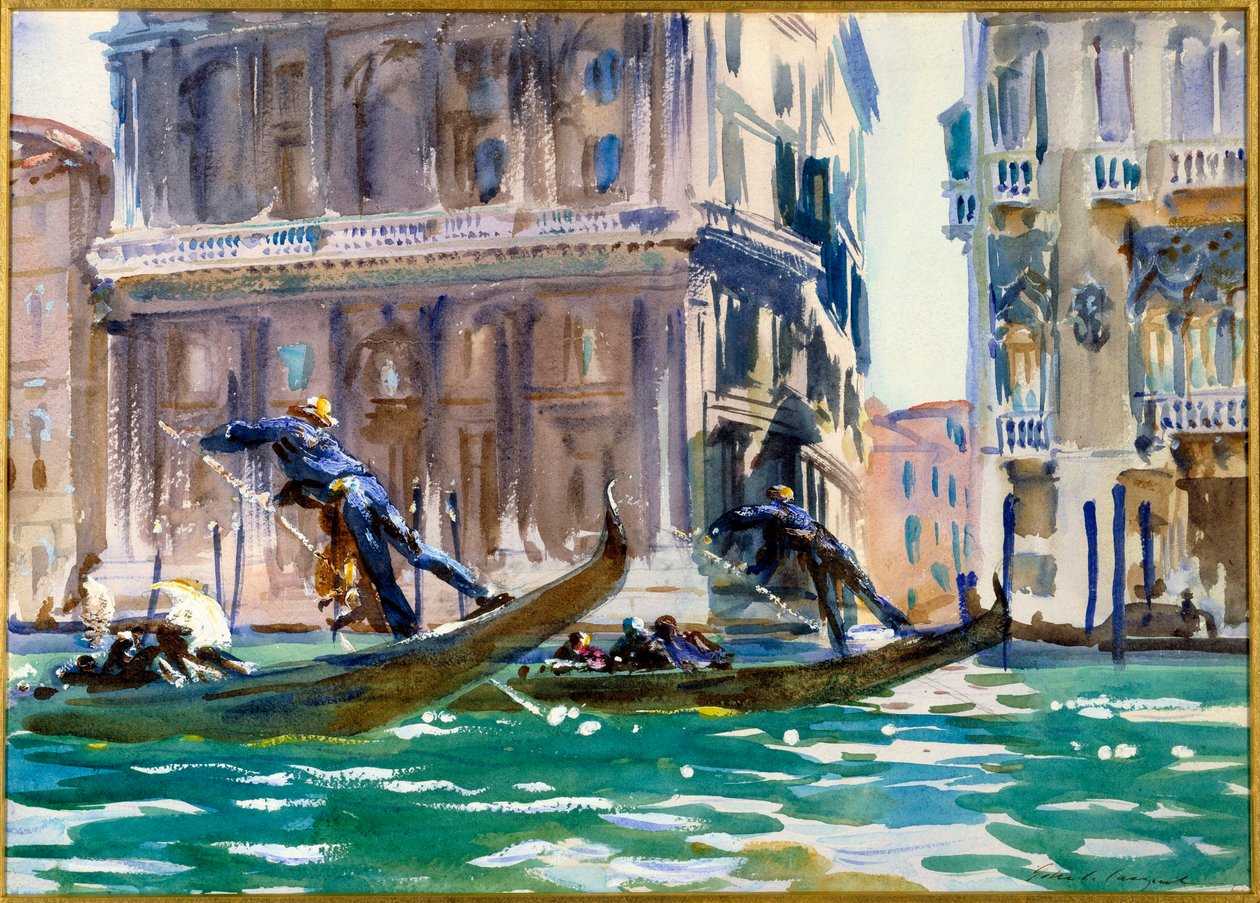 Utsikt över Canal Grande i Venedig, Akvarell av John Singer Sargent (1856-1925) (ec.bitter.) omkring 1906 Paris, musee du petit Palais - Utsikt över Canal Grande i Venedig (även kallad "" On the Canal") . Akvarell av John Singer Sargent (1856-1925) (Ameri av John Singer Sargent