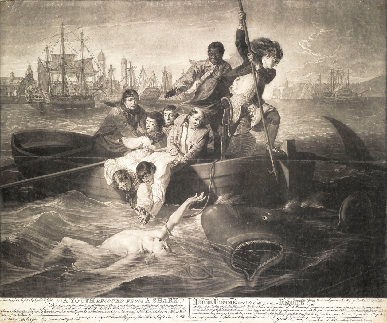 En ungdom räddas från en haj av John Singleton (after) Copley
