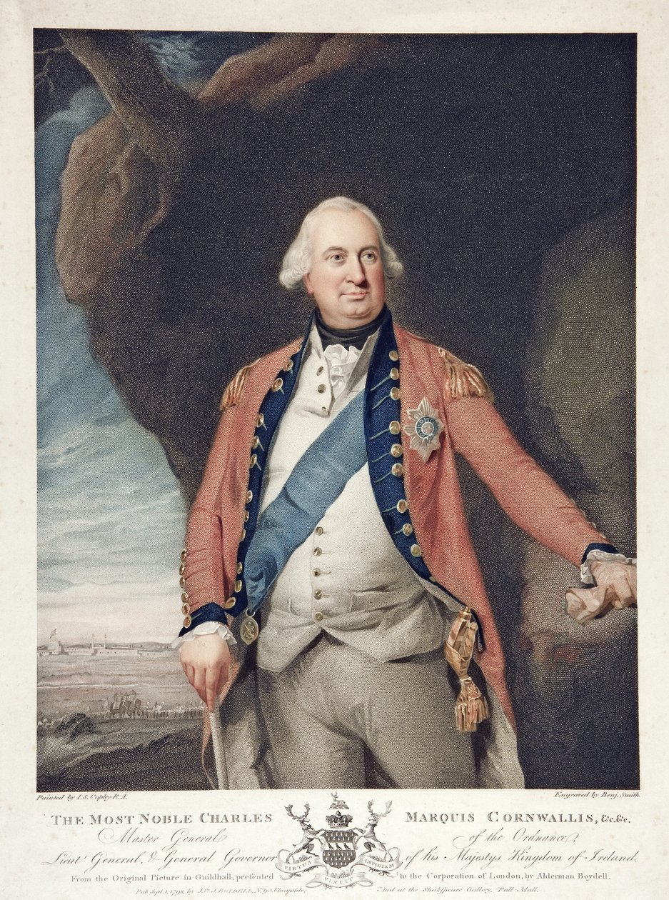 Den ädlaste Charles Marquis Cornwallis, pub. 1798 (färgad gravyr) av John Singleton (after) Copley