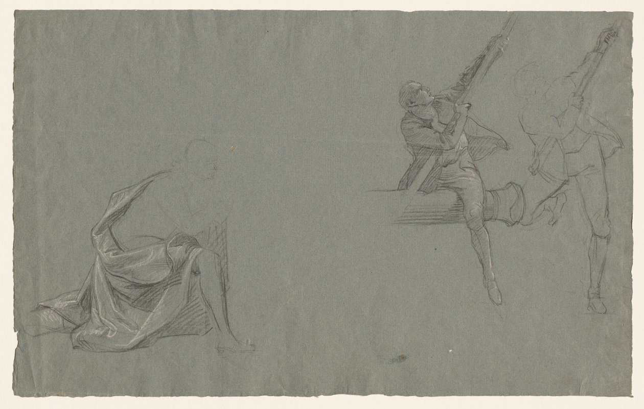 Draperistudie; Två figurer som drar en stolpe av John Singleton Copley