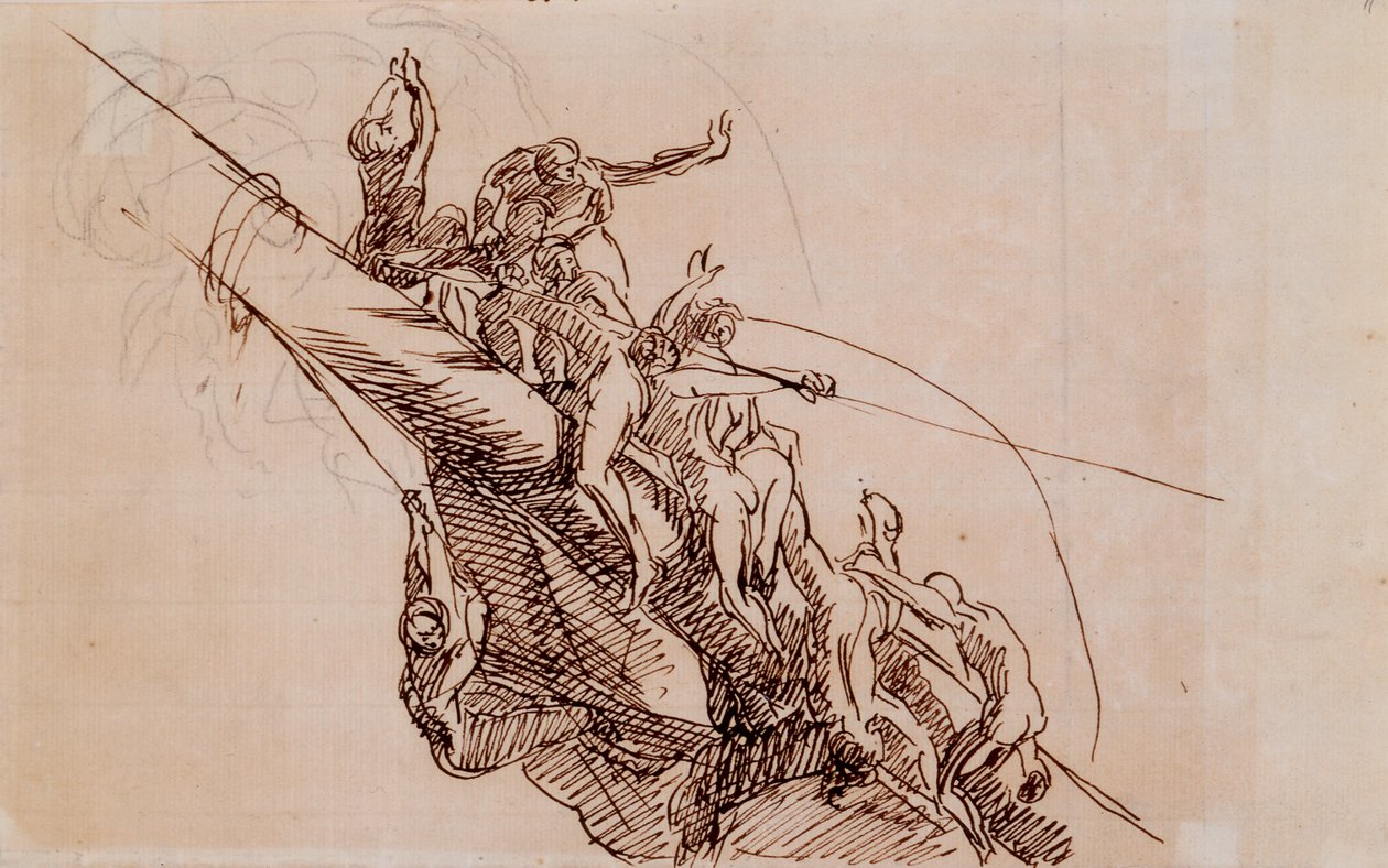 Figurer Clinging to Wreckage, ca 1785-86 (brunt bläck på beige papper) av John Singleton Copley