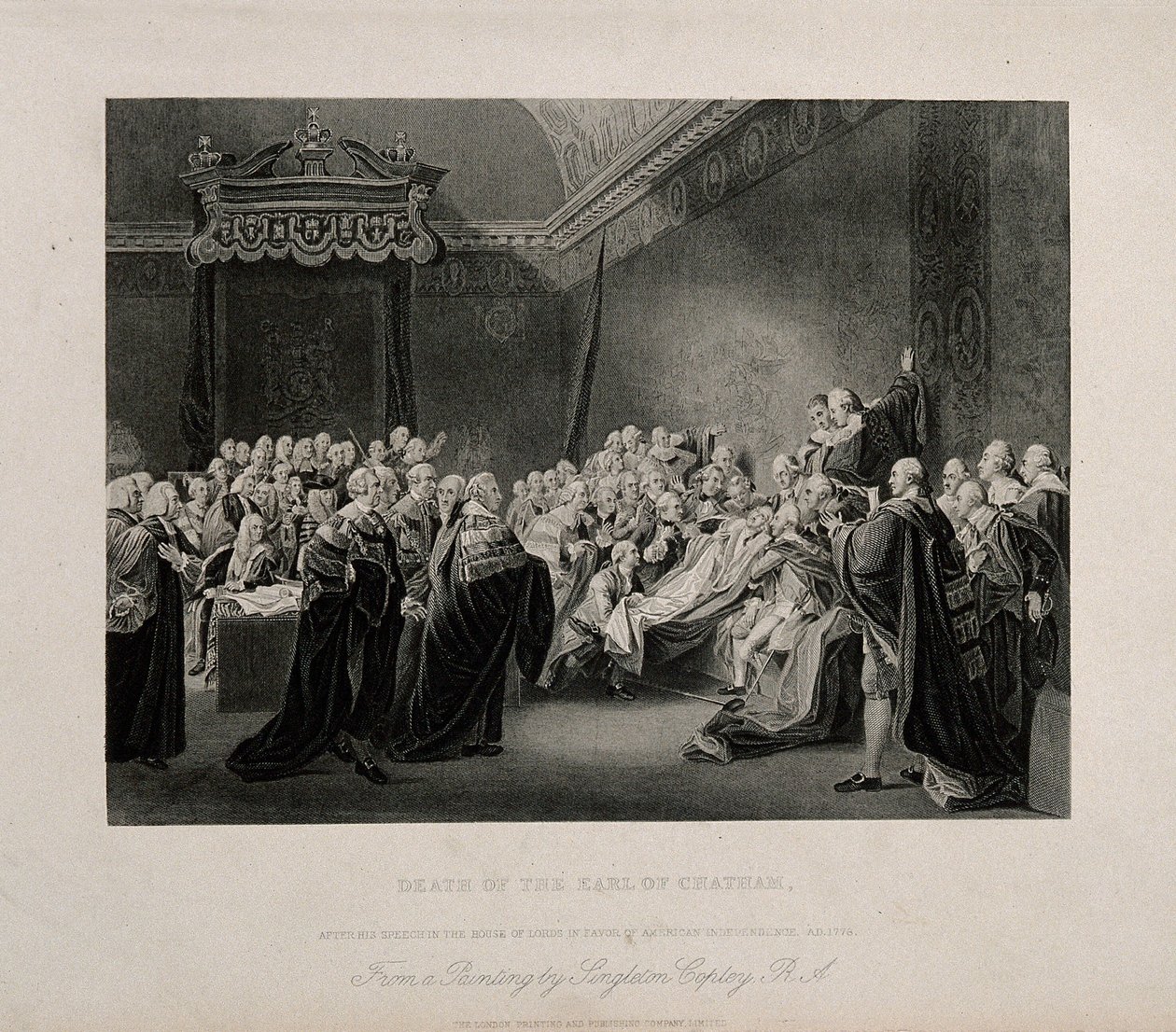 William Pitts, Lord Chathams, död i överhuset i Westminsterpalatset, 1778. Gravyr efter J. Copley, 1779. av John Singleton Copley