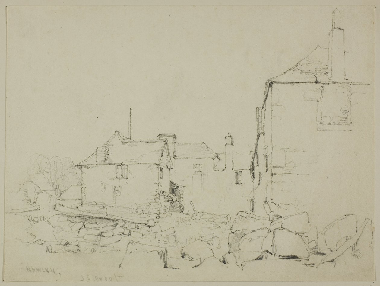 Hus och stenmur, Newlyn av John Skinner Prout