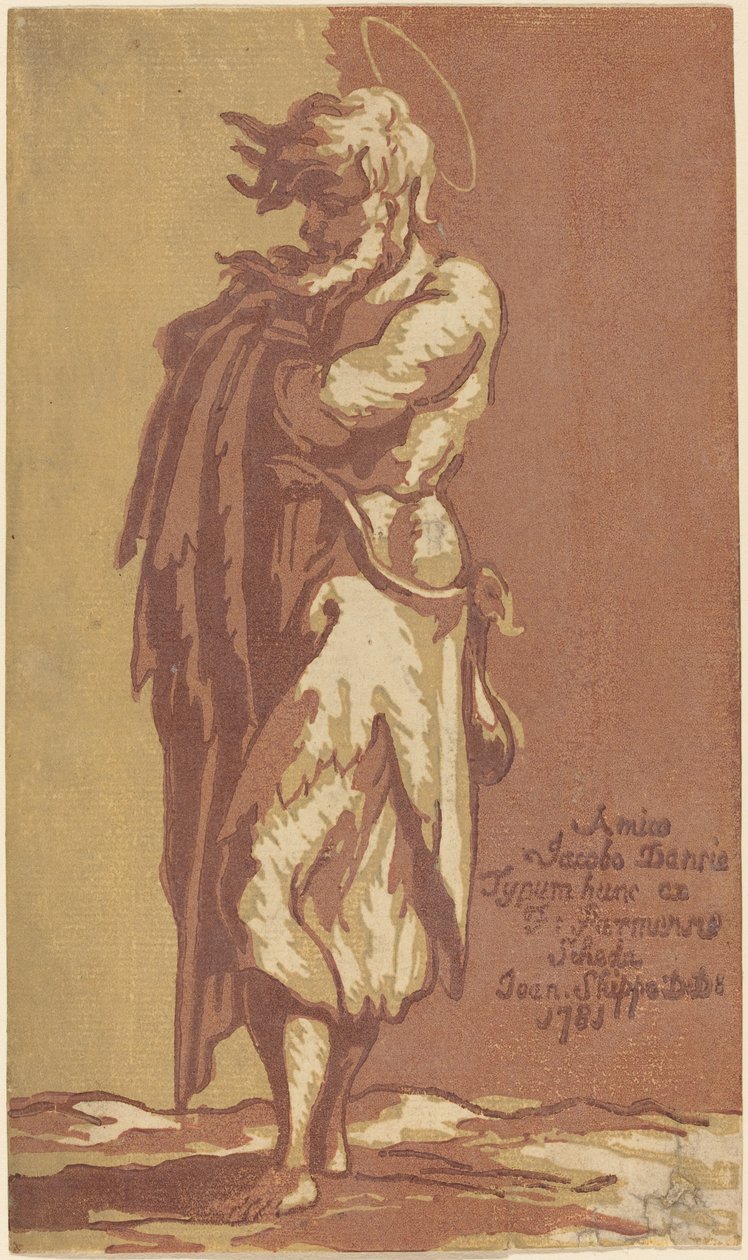 Manlig helgon stående, med vikta armar, vänd åt vänster av John Skippe after Parmigianino