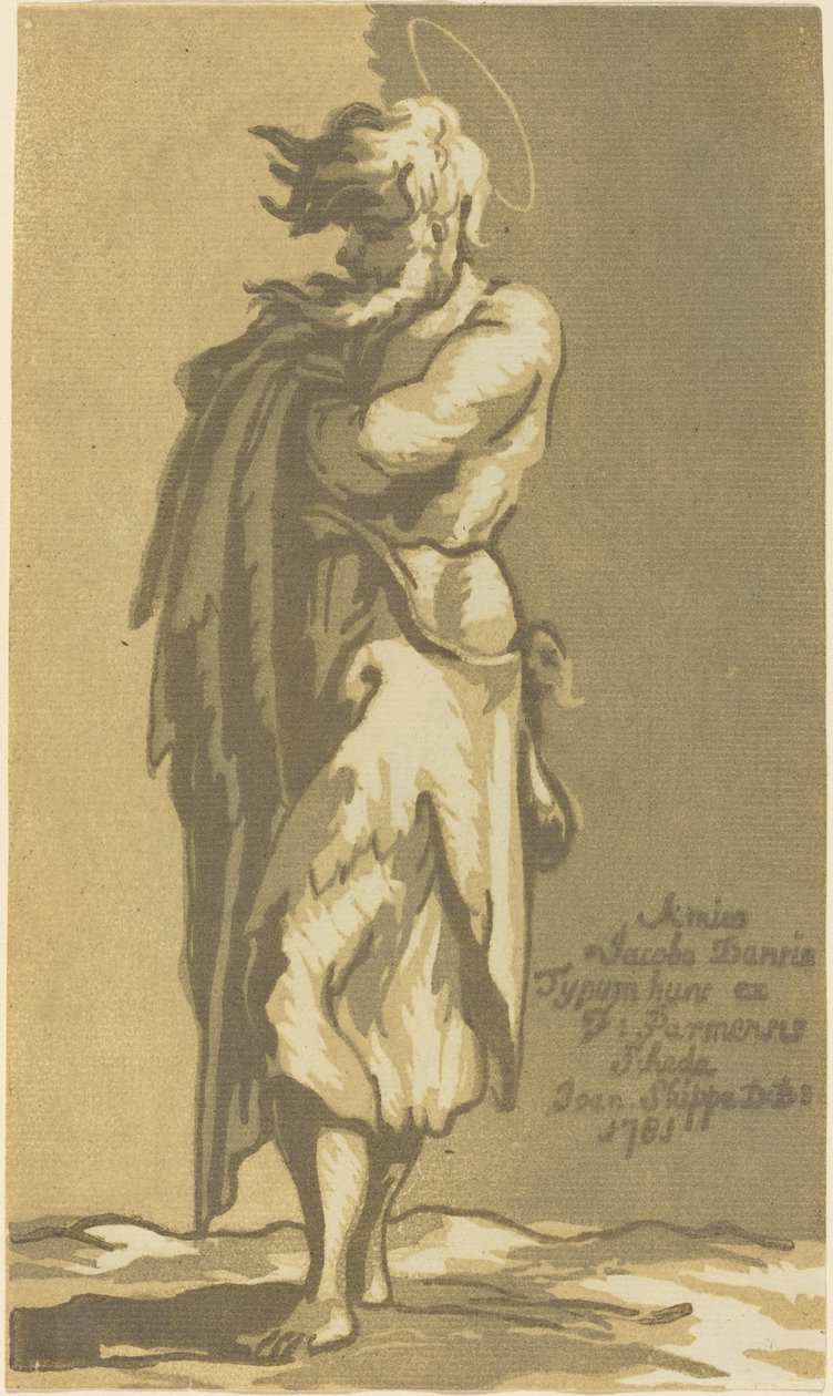 Manlig helgon stående, med vikta armar, vänd åt vänster av John Skippe after Parmigianino