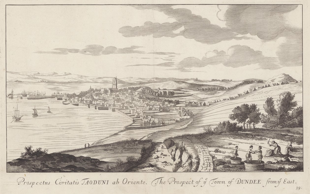 En bild av Dundee, Angus, Skottland tecknad 1693 av John Slezer