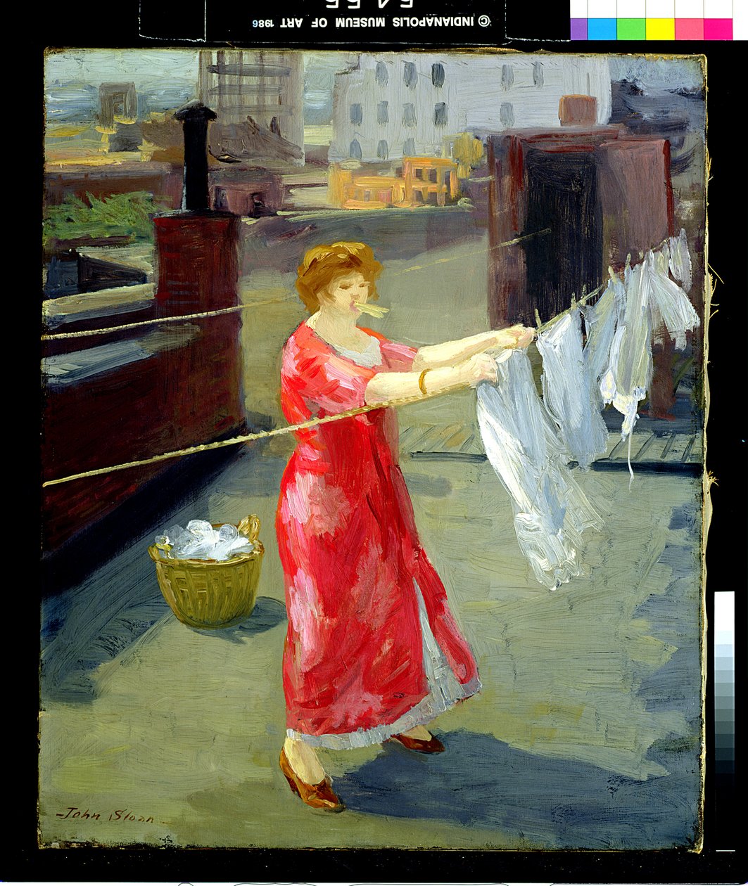 Röd kimono på taket av John French Sloan