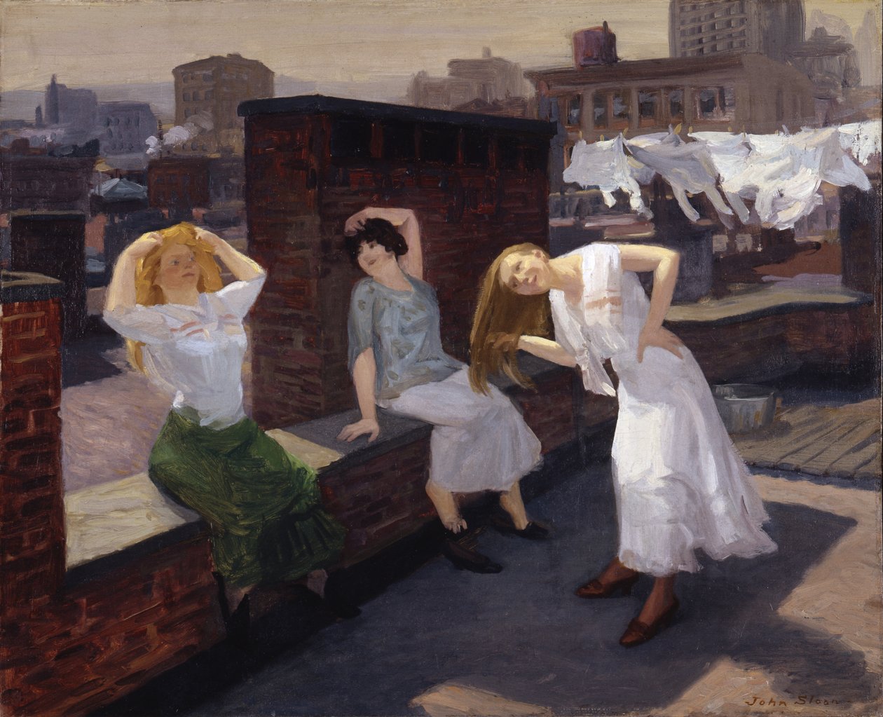 Söndag, kvinnor som torkar sitt hår av John French Sloan