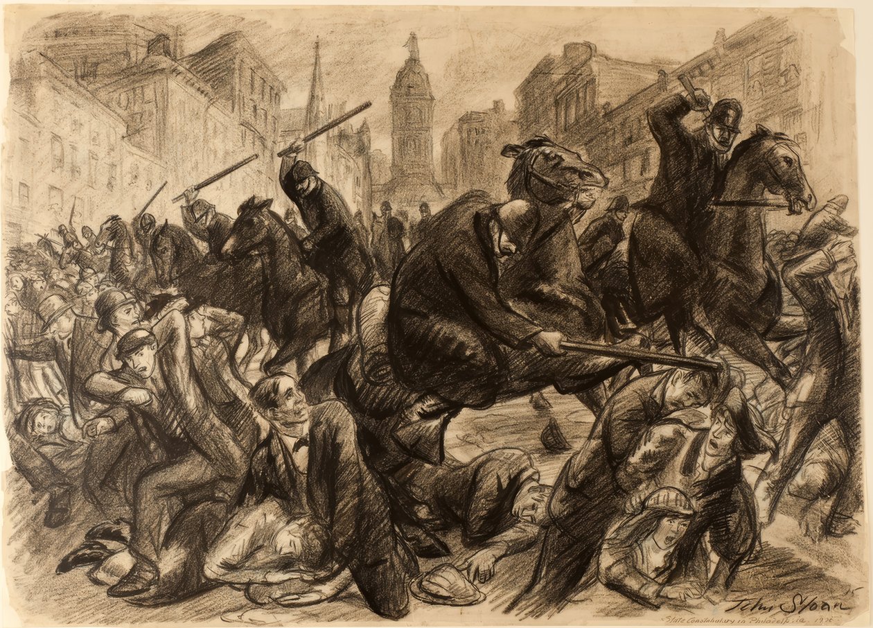 Polisen; Polisarbete i landsbygdsdistrikten i Philadelphia, 1910 av John Sloan