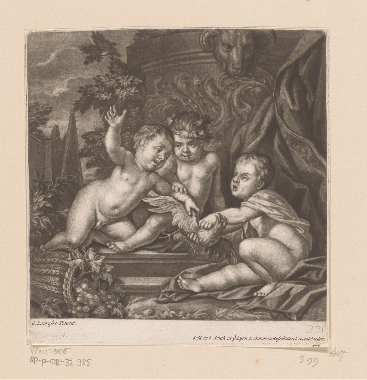 Tre amoriner med en fågel av attributed to John Smith