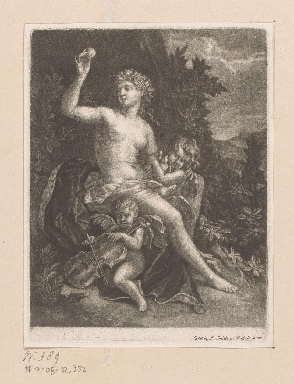 Venus med ett äpple och två amoriner med fiol och duvor av John Smith