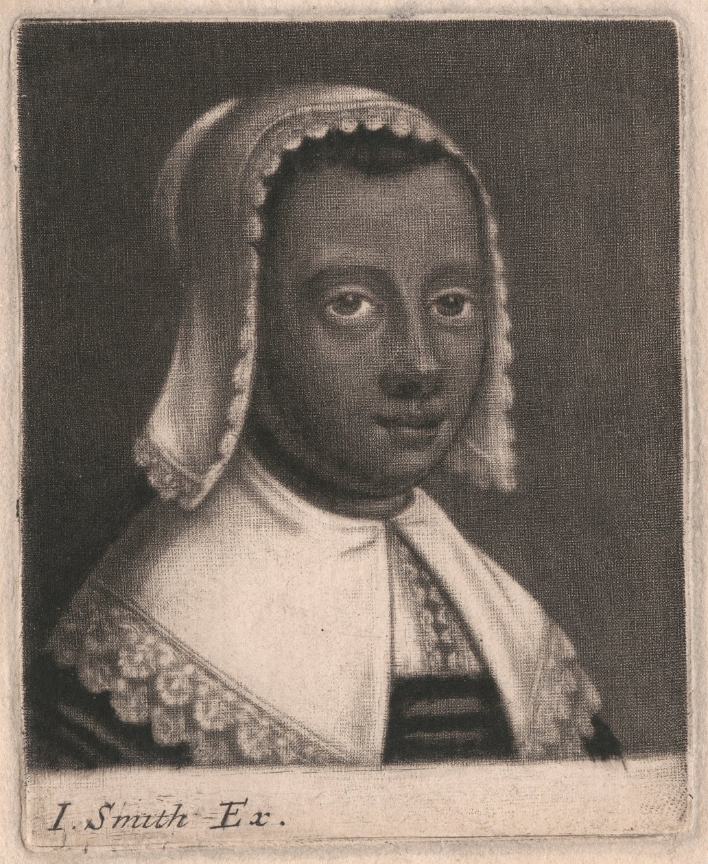 Huvud och axlar av en ung kvinna i tre fjärdedels profil till höger av John Smith