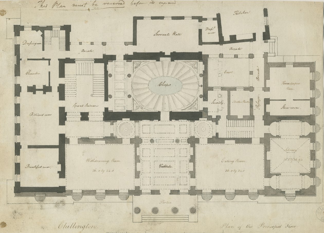 Chillington Hall: penn- och pennteckning, nd [1789] av John Soane