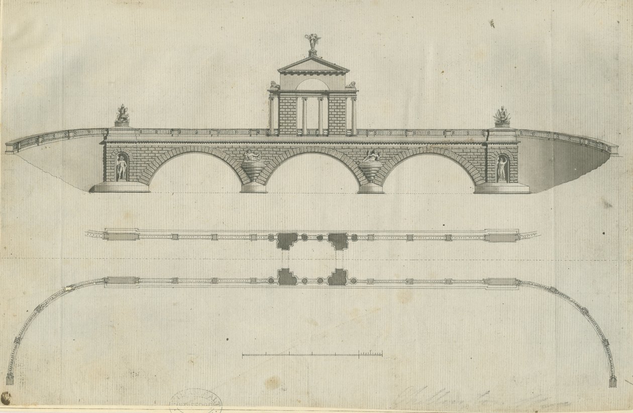 Chillington Park - Proposed Bridge: sepiateckning, nd [1789] (tryck) av John Soane