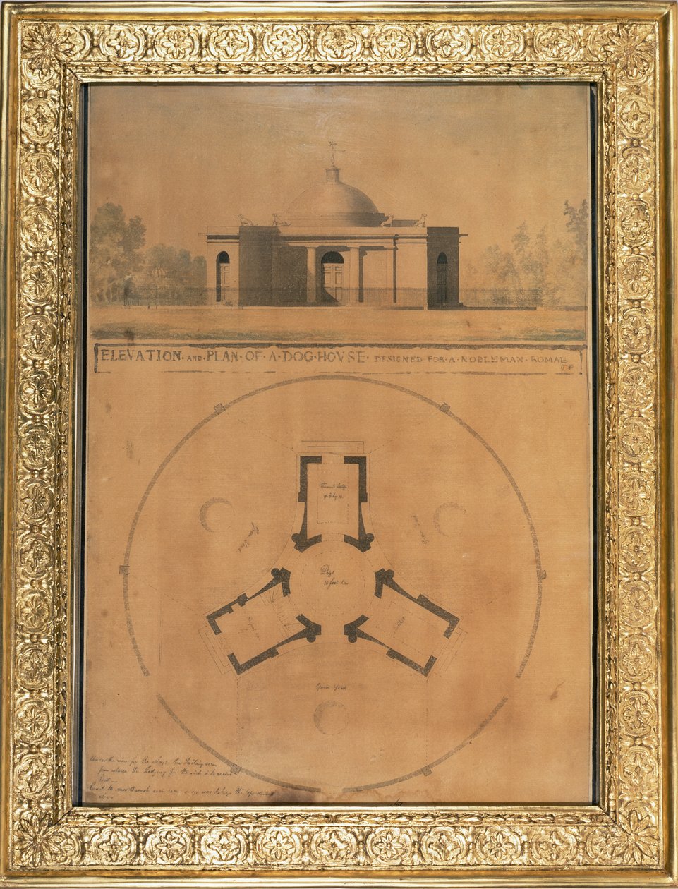 Höjd och plan av ett hundhus, 1779 (penna och bläck och wc på papper) av John Soane